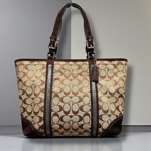 Coach Signature C Jacquard/Suede Beaded Trim Tote Vintage F05J-8K52 w/Dustbag
